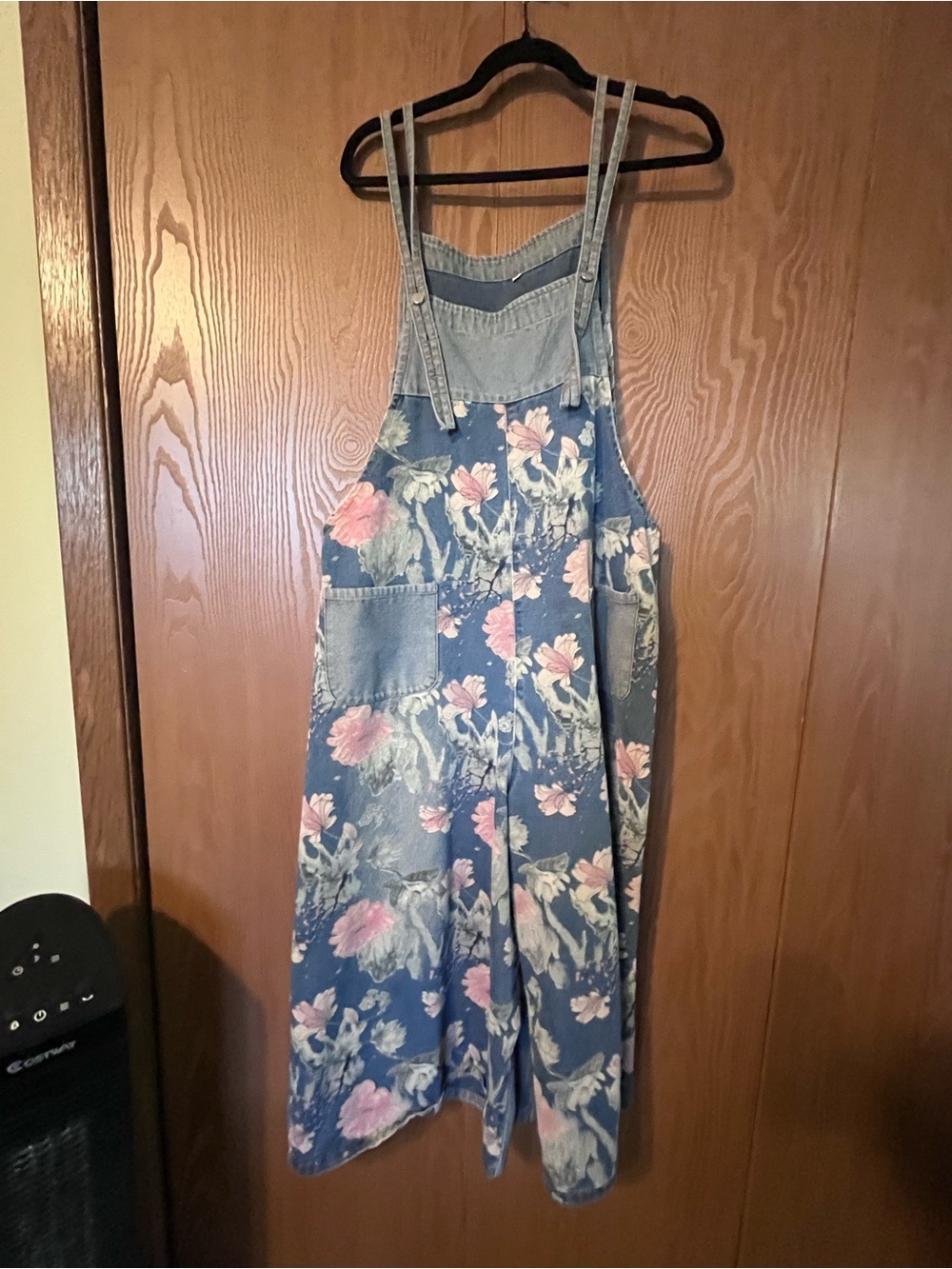 Floral Denim Overalls- Blue with Pink Floral